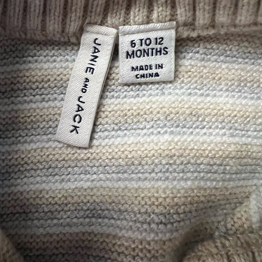 Janie and Jack Light Tan, Gray & White Striped Onsie Sweater Outfit - Picture 6 of 7